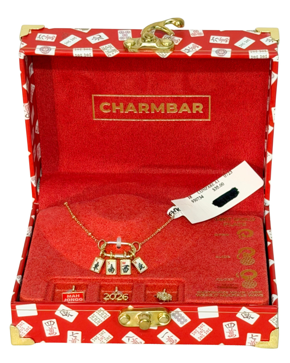 Charmbar Mah Jongg Interchangeable Charm Necklace Set Gold Tone 18" Boxed New